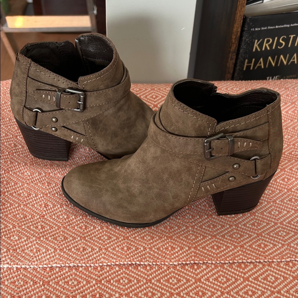 Universal Thread Taupe Ankle Boots with Buckle Accents